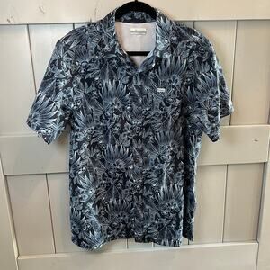 Men's Columbia Tropical Flower Blue Short Sleeve Shirt Size M